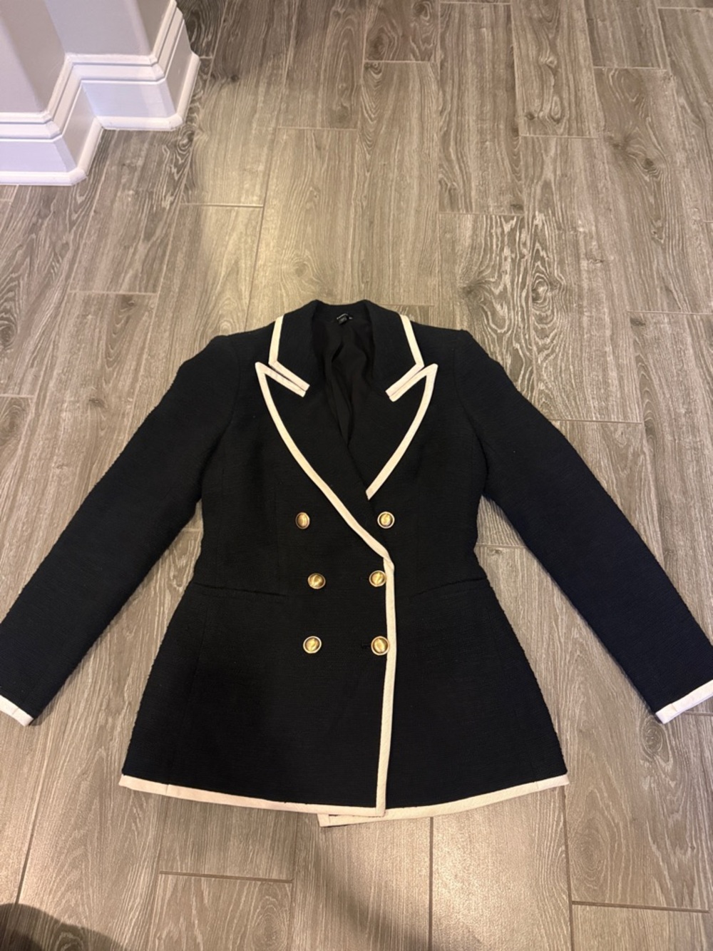 Express Black Blazer with White Trim and Gold Buttons xs